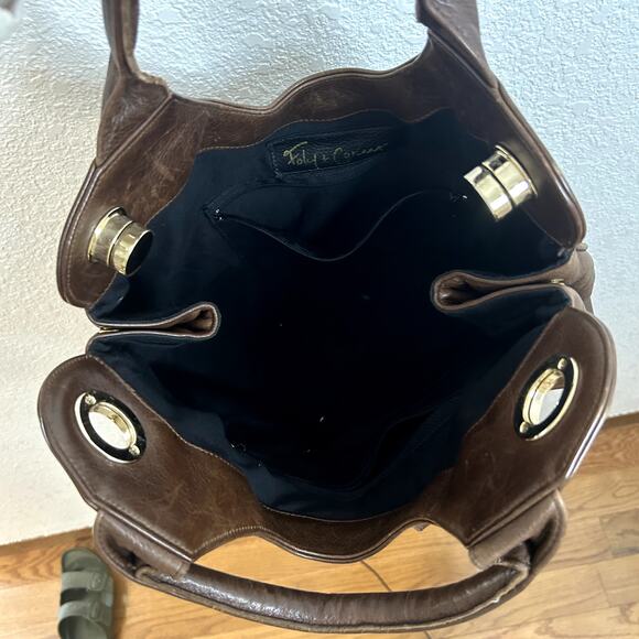 Foley and Corinna Leather Shoulder Bag Brown Gold Turnkey Boho - Picture 9 of 15